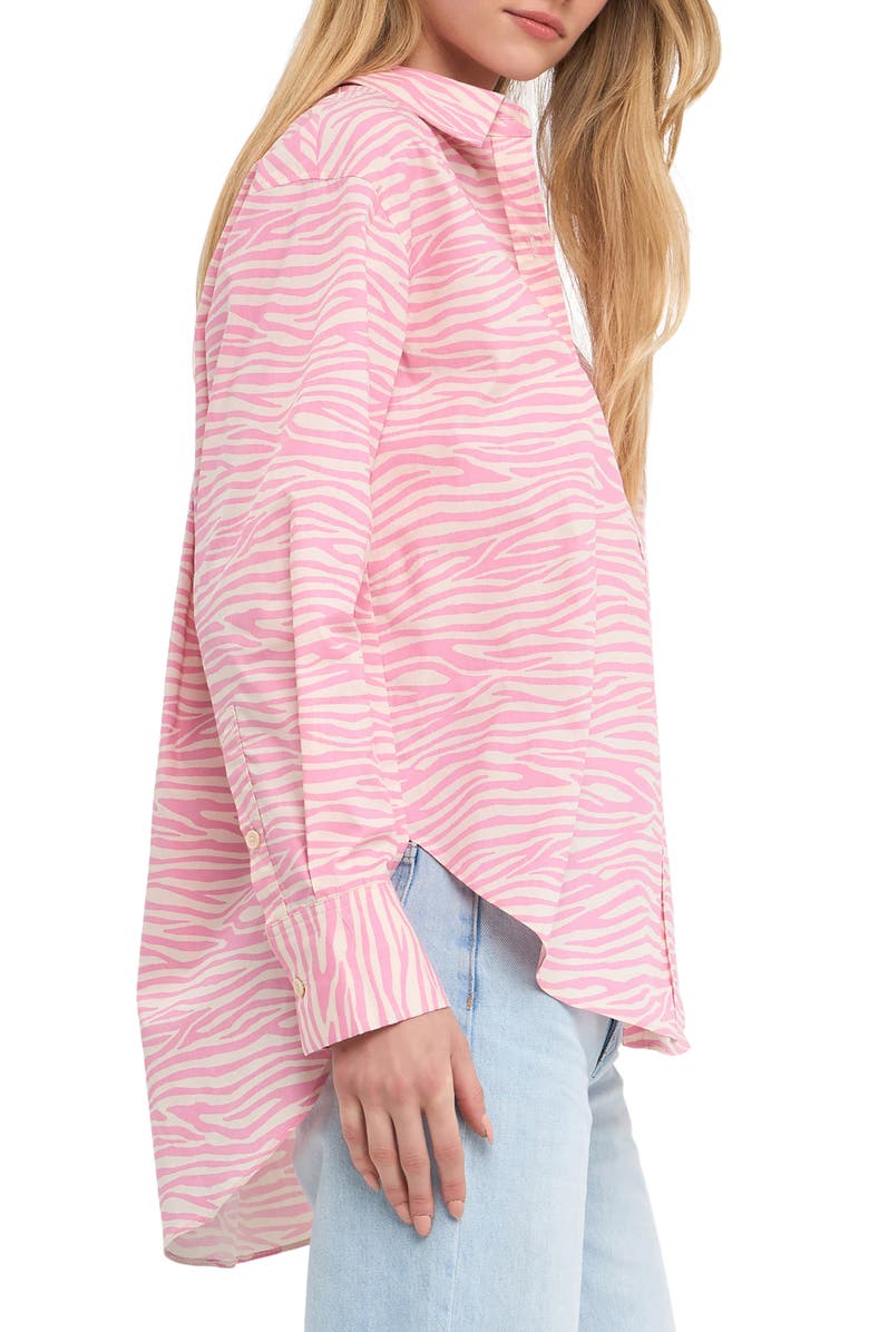Grey Lab Zebra Print Button-Up Shirt, Alternate, color, Pink