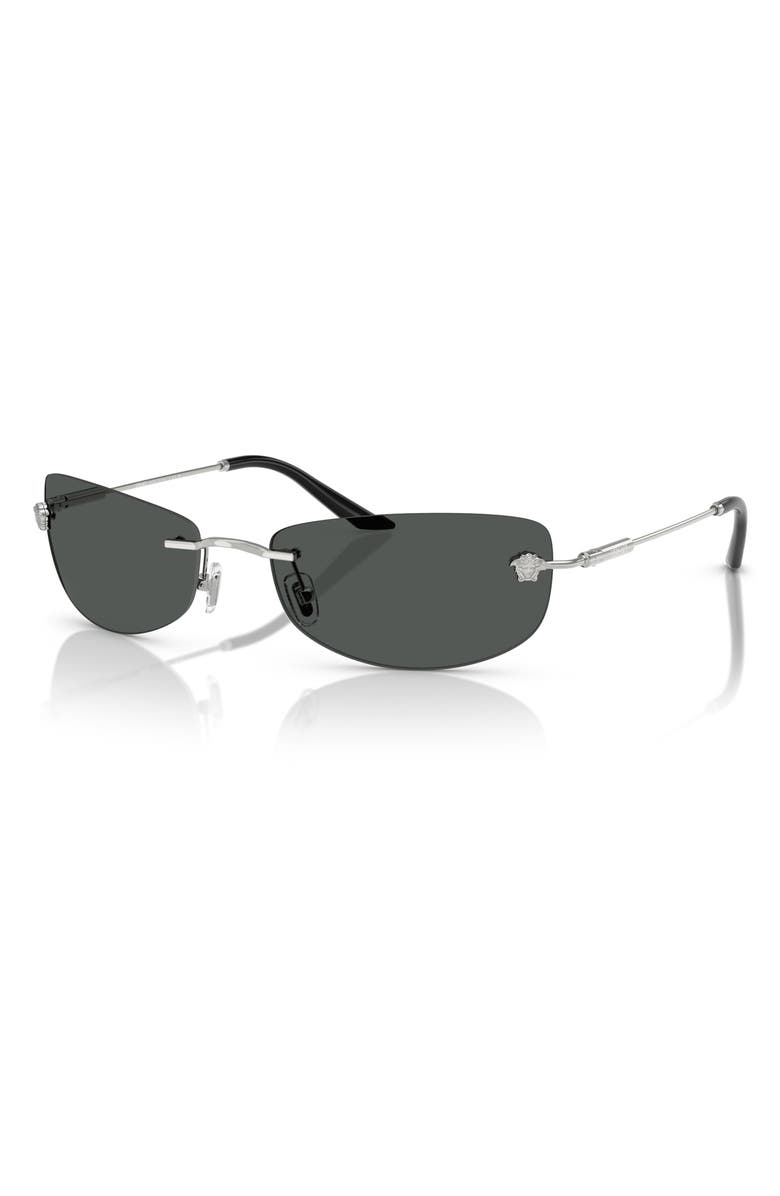 Versace 60mm Rectangular Sunglasses, Alternate, color, Silver