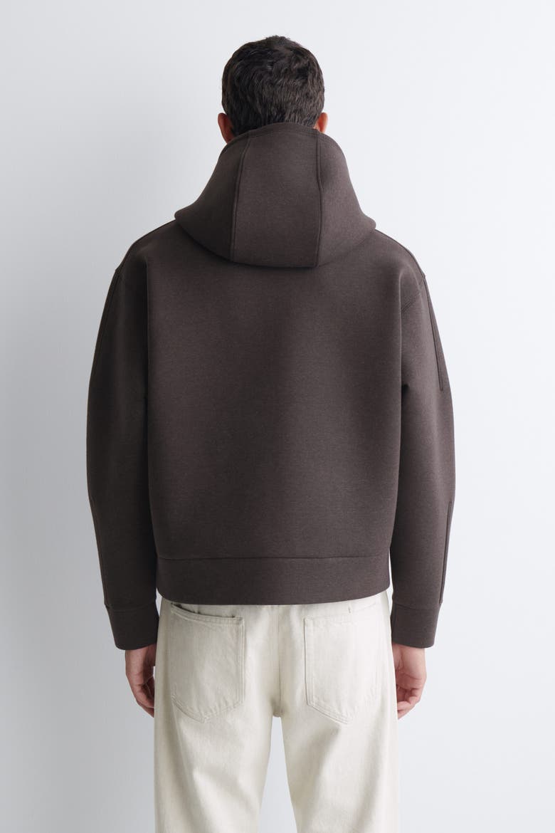 Oversized Scuba Knit-jersey Zip-up Hoodie, Alternate, color, BROWN MÉLANGE