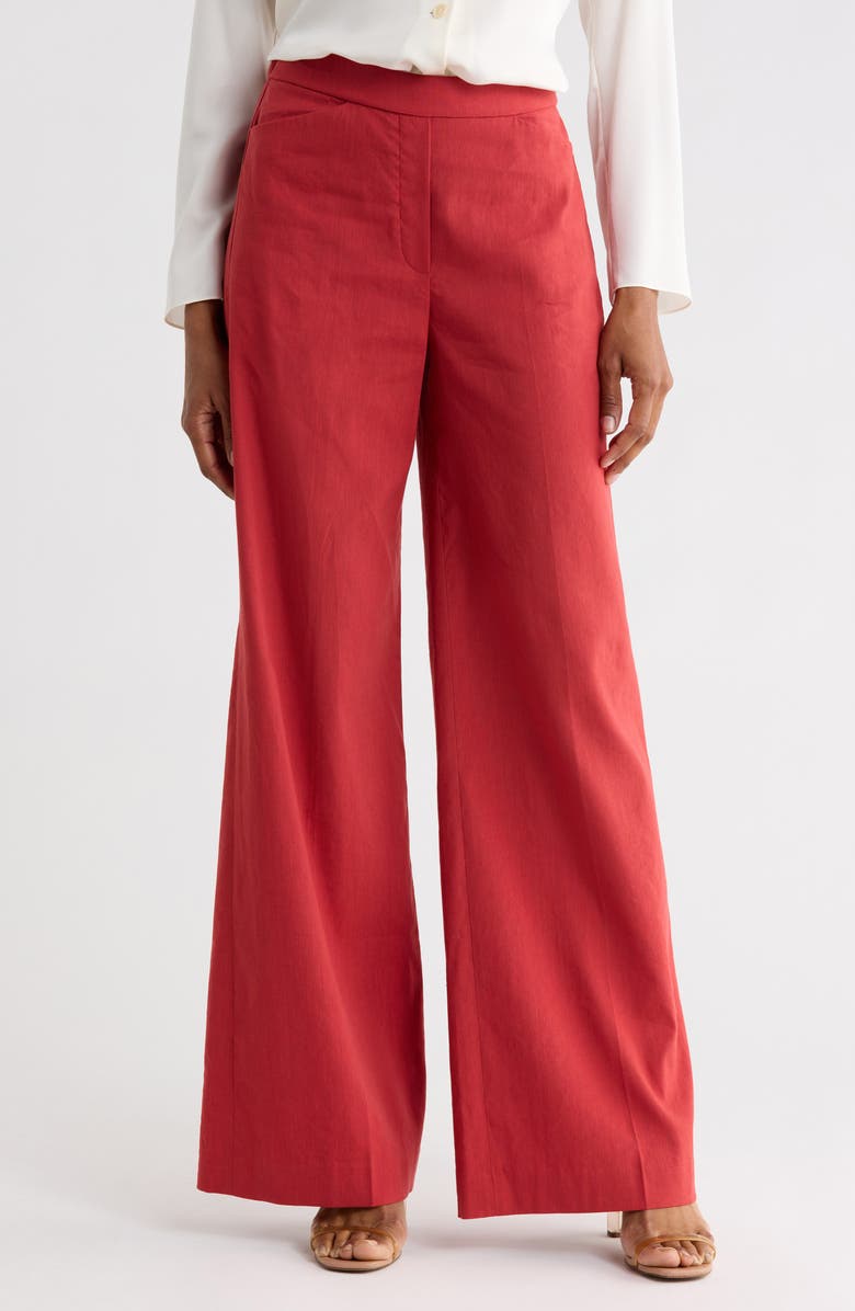 Theory Terena High Waist Linen Blend Wide Leg Pants, Main, color, Cherry Red