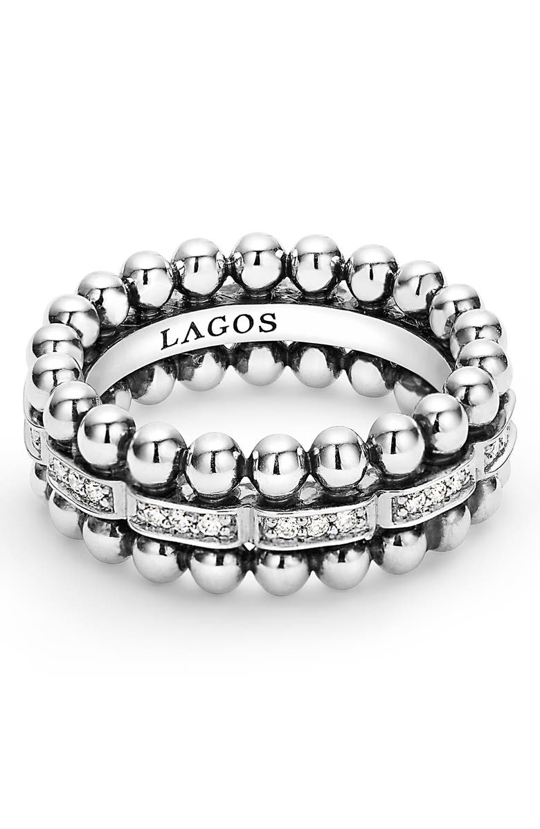 LAGOS Caviar Spark Diamond Band Ring, Alternate, color, Silver/ Diamond