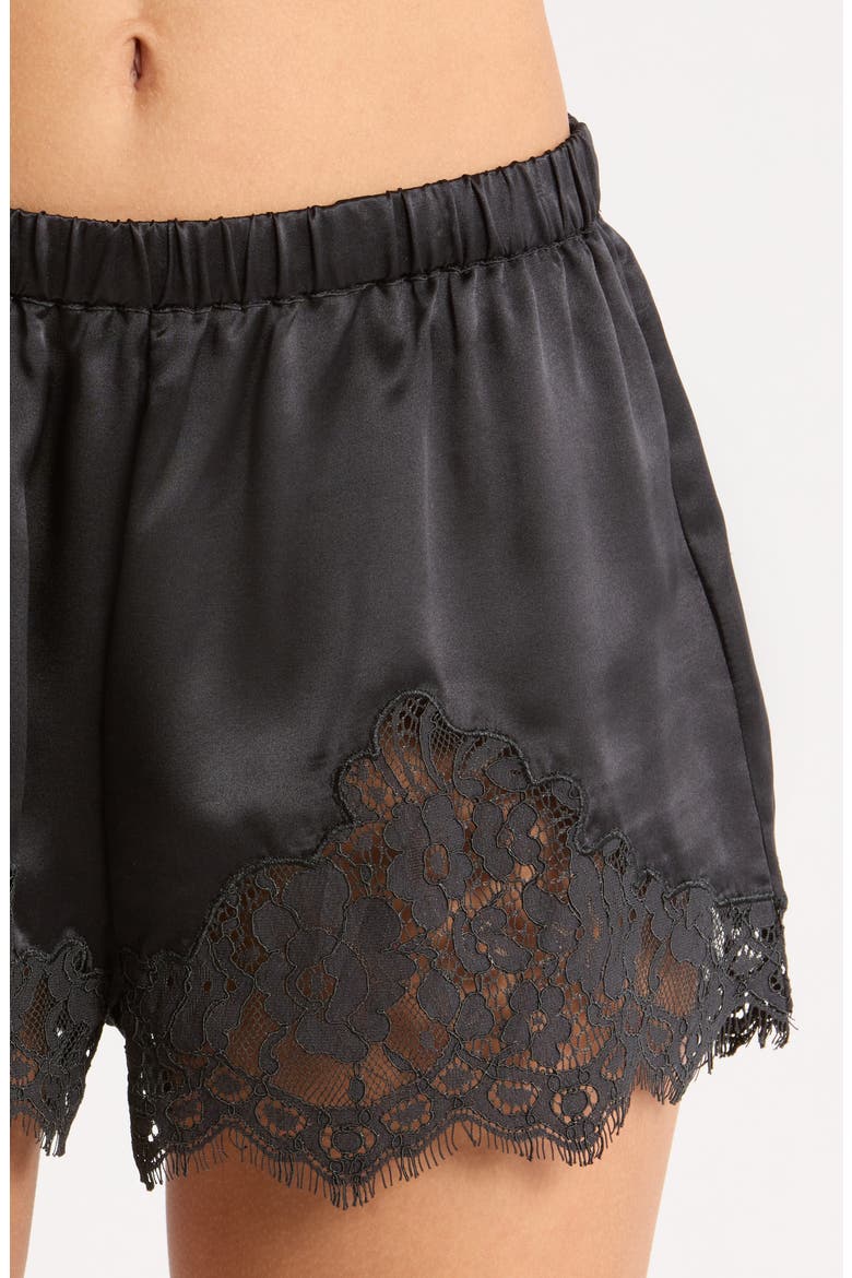 Jennie Lace Trim Silk Blend Shorts, Alternate, color, BLACK