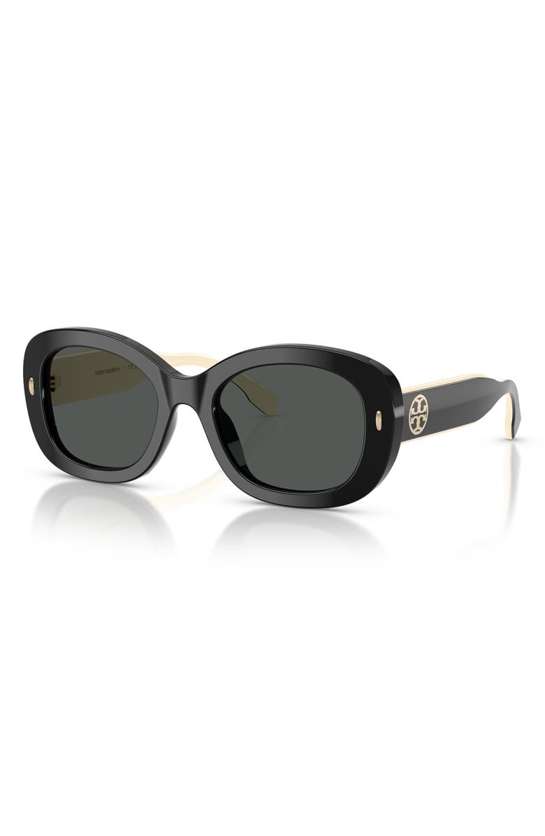 Tory Burch 52mm Oval Sunglasses, Alternate, color, Black / Dark Grey