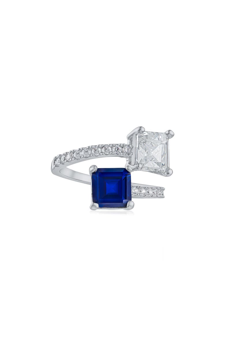 Mixed Cubic Zirconia Bypass Ring, Main, color, BLUE/ SILVER