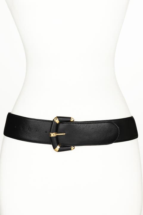 Leather Covered  Geometric Buckle Belt