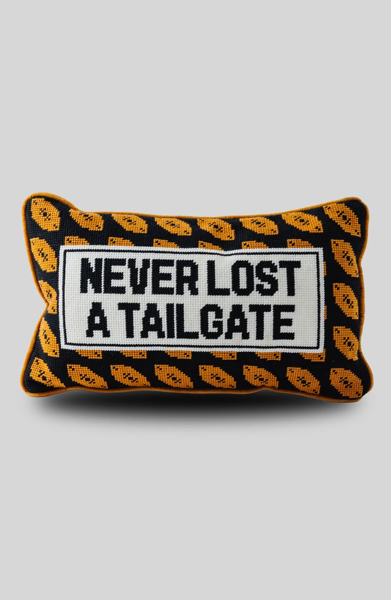Furbish Never Lost A Tailgate Needlepoint Pillow, Main, color, Never Lost A Tailgate