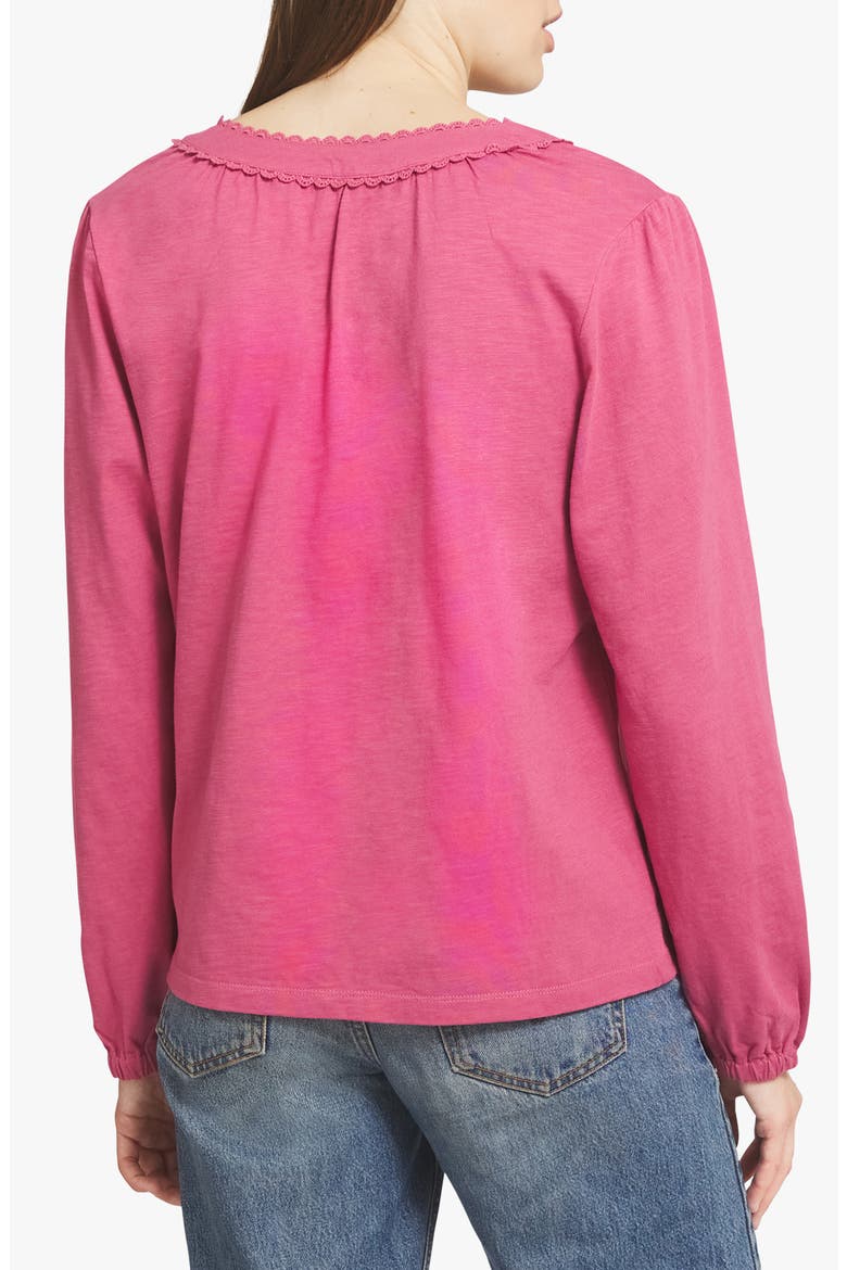Crochet Trim Split Neck Cotton Top, Alternate, color, ROSE WINE