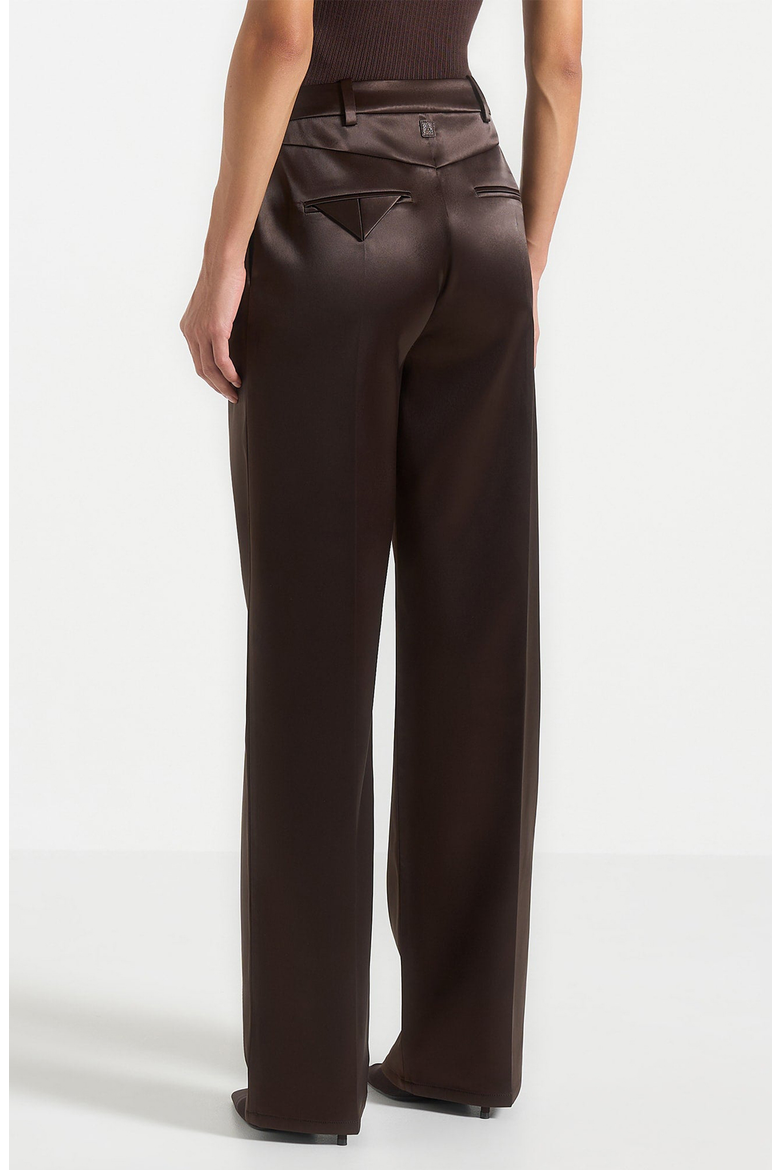 Julie Satin Tailored Twin Pleat Trousers, Alternate, color, Brown