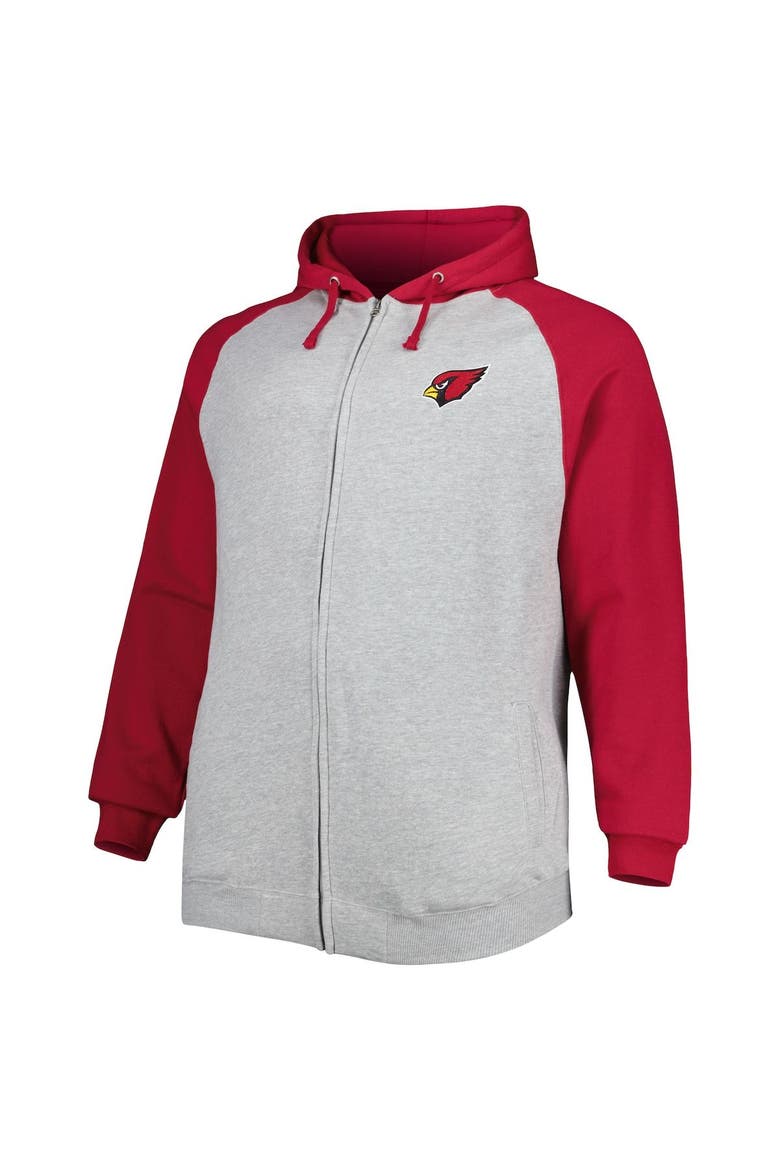Men's Heather Gray Arizona Cardinals Big & Tall Fleece Raglan Full-Zip Hoodie Jacket, Alternate, color, Heather Gray