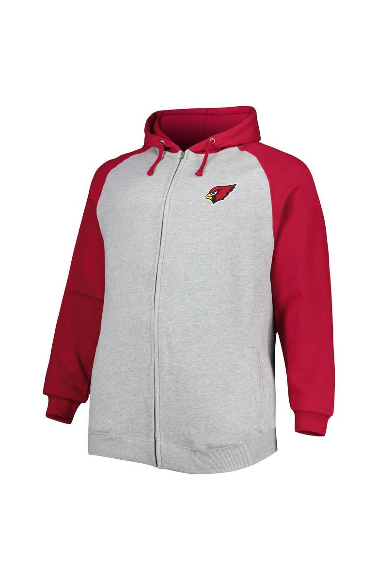 PROFILE Men's Heather Gray Arizona Cardinals Big & Tall Fleece Raglan Full-Zip Hoodie Jacket, Alternate, color, Heather Gray