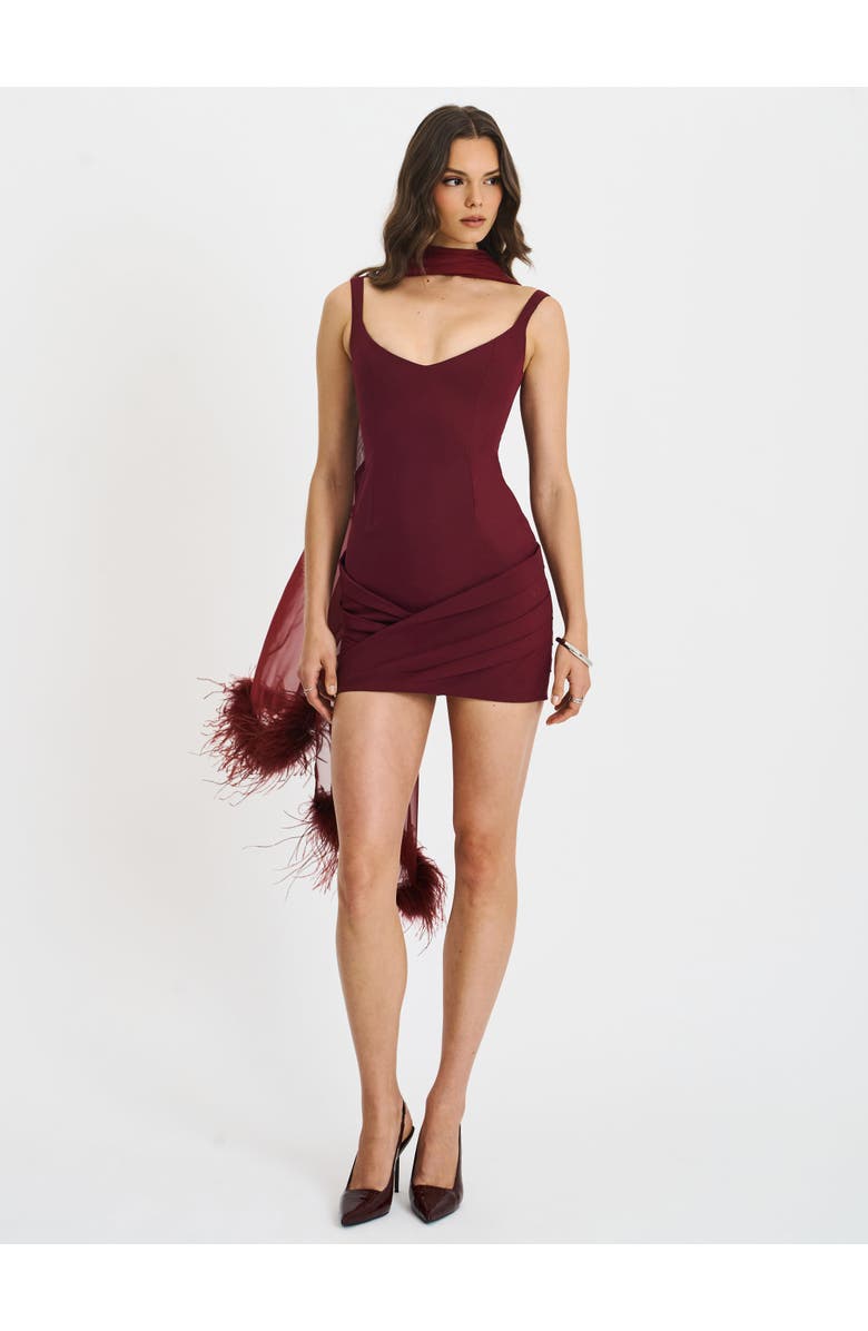Miss Circle Tori Pleated Mini Dress with Chiffon Scarf, Alternate, color, Wine