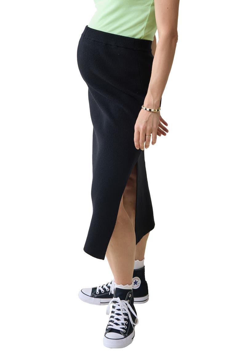 Rib Maternity Midi Sweater Skirt, Main, color, BLACK