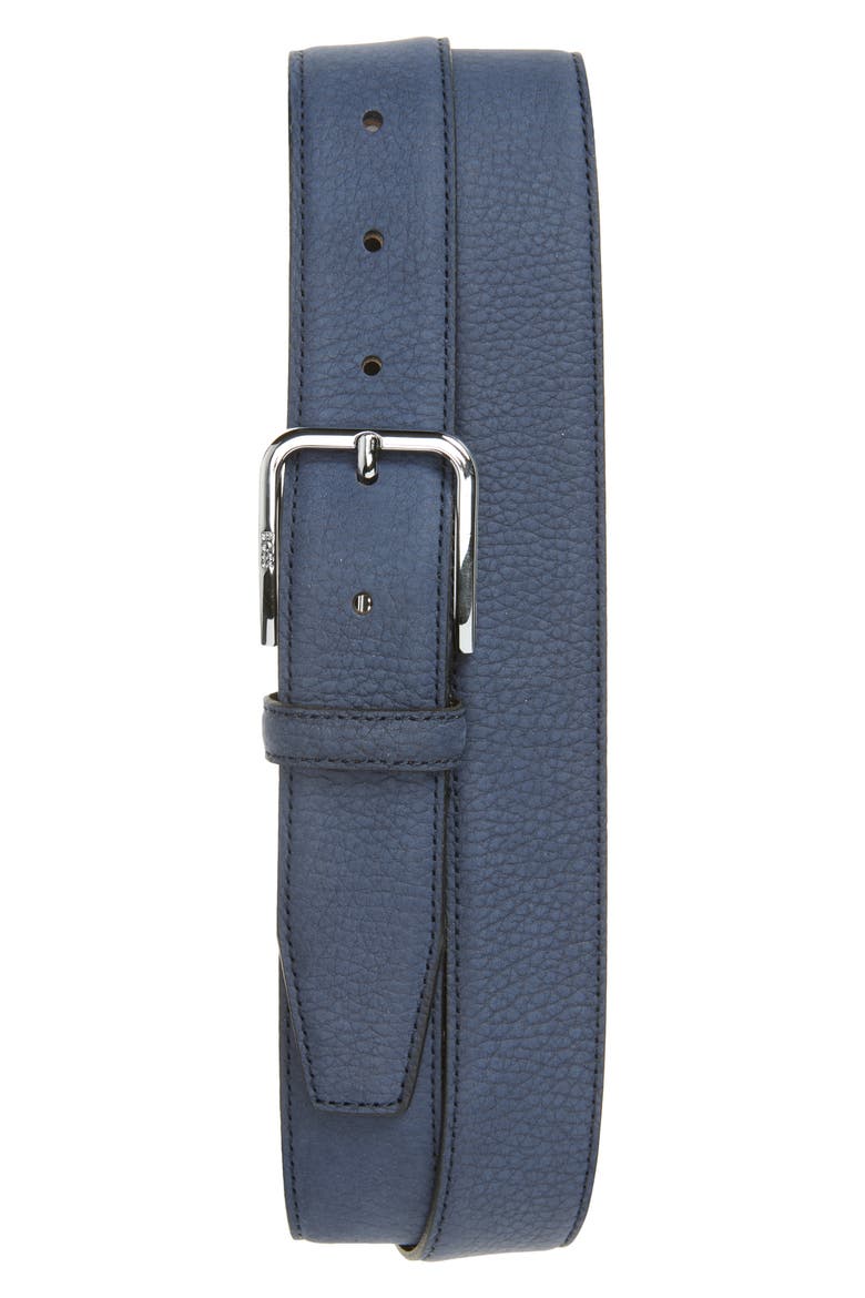 Madison Leather Belt, Main, color, NAVY