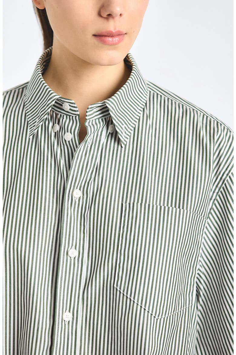 Ember Oversize Stripe Crop Cotton Button-Up Shirt, Alternate, color, FATIGUE STRIPE