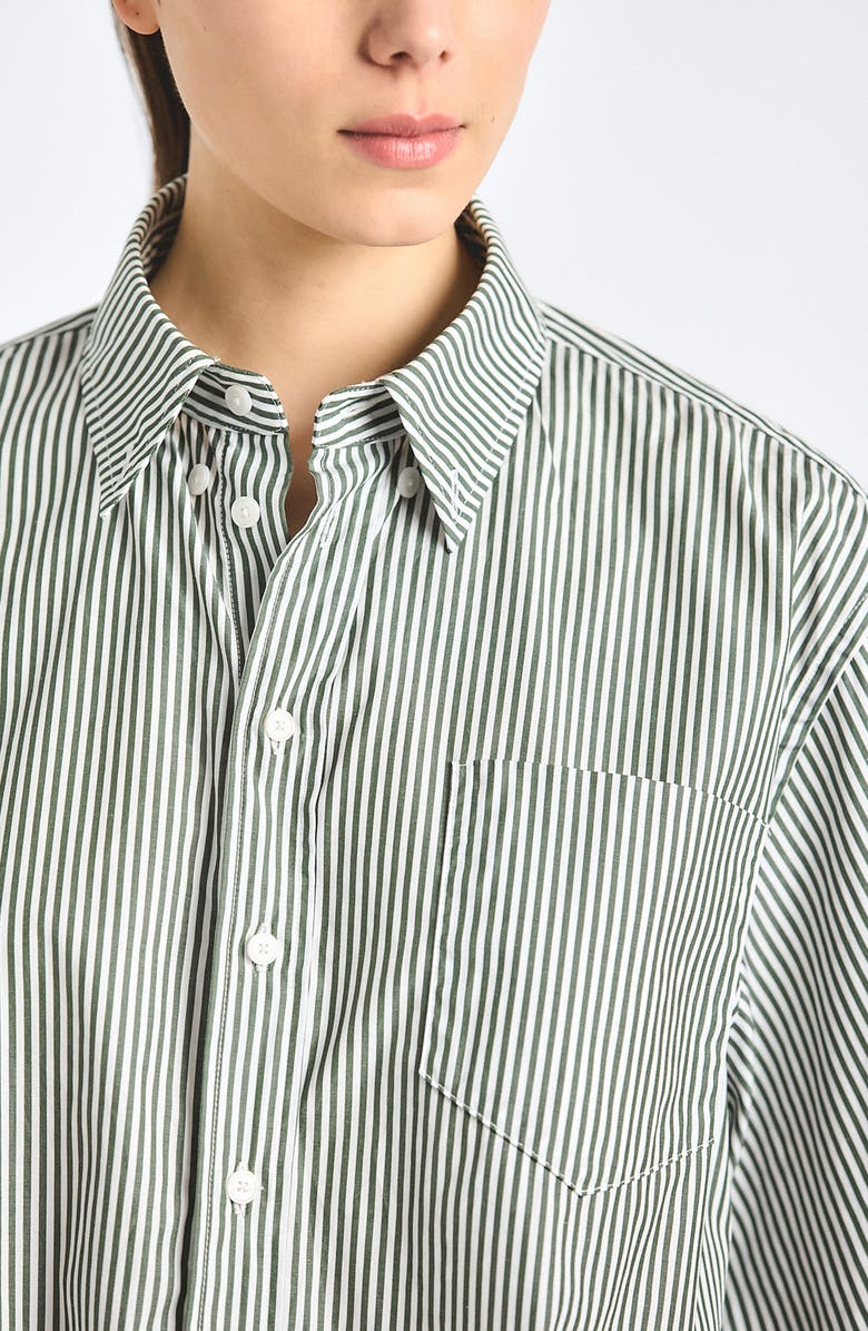 Derek Lam 10 Crosby Ember Oversize Stripe Crop Cotton Button-Up Shirt, Alternate, color, Fatigue Stripe