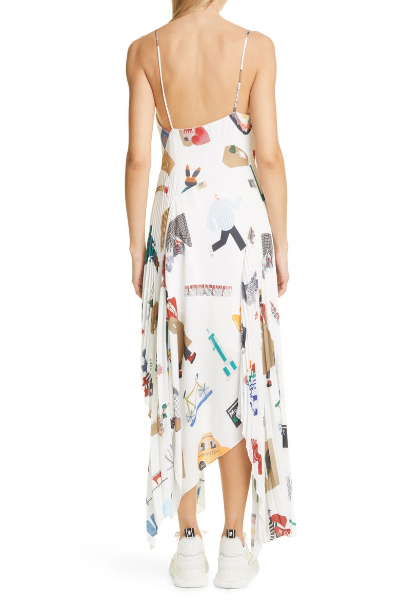 NYC Scrapbook Print Pleated Asymmetric Slipdress, Alternate, color, IVORY MULTI