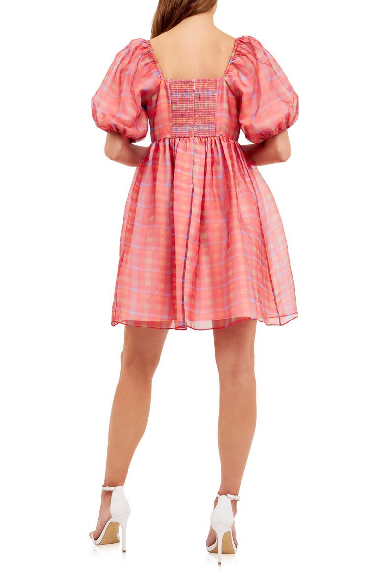 Checker Print Puff Sleeve Babydoll Minidress, Alternate, color, MULTI