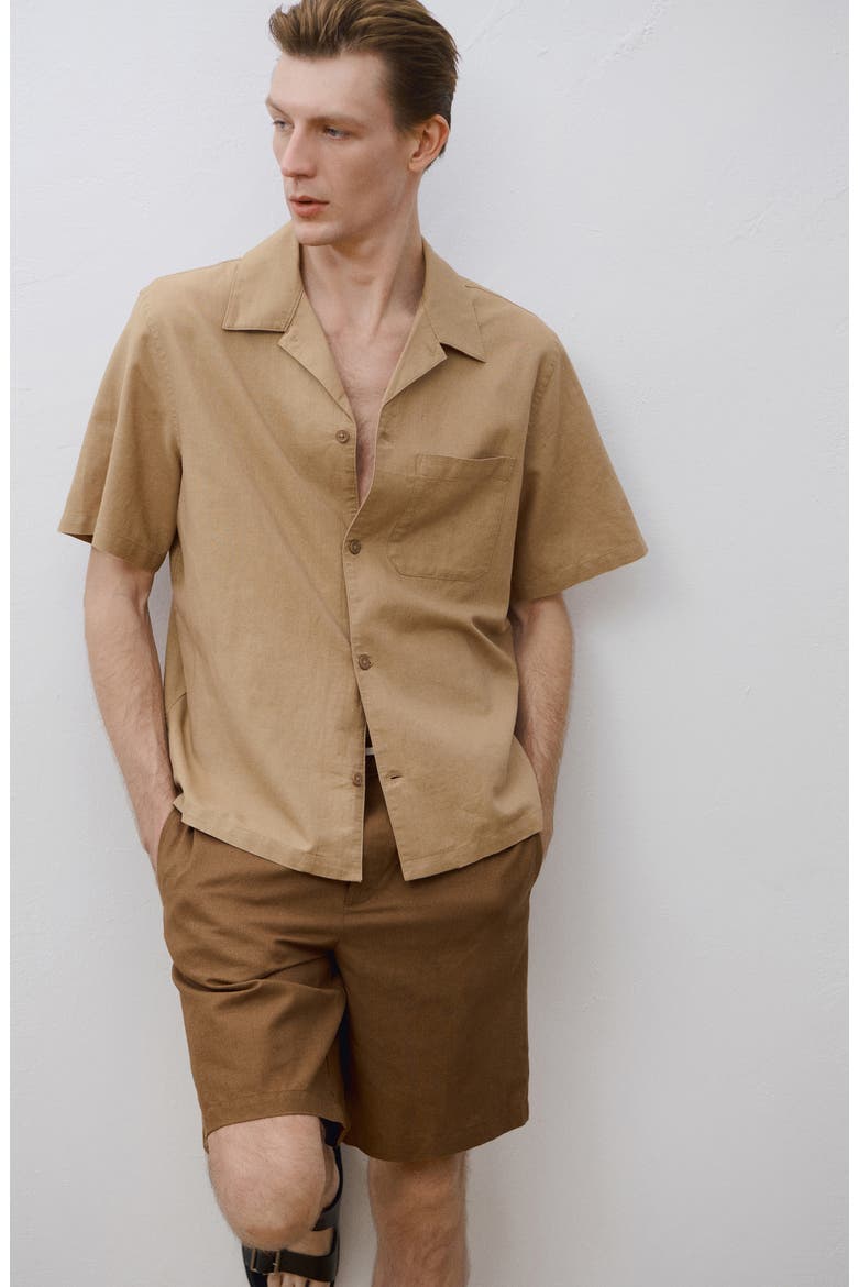 Oversize Cotton & Linen Camp Shirt, Alternate, color, BEIGE