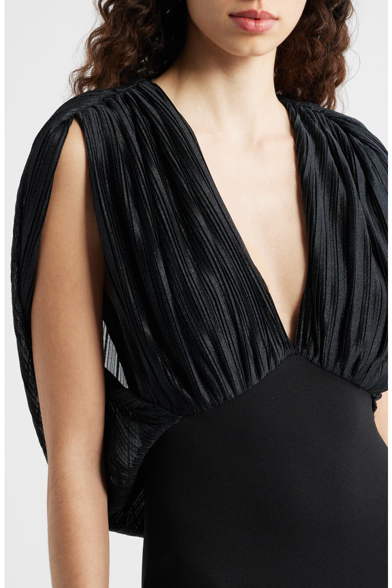 Savoy Plunge Neck Drape Back Gown, Alternate, color, BLACK