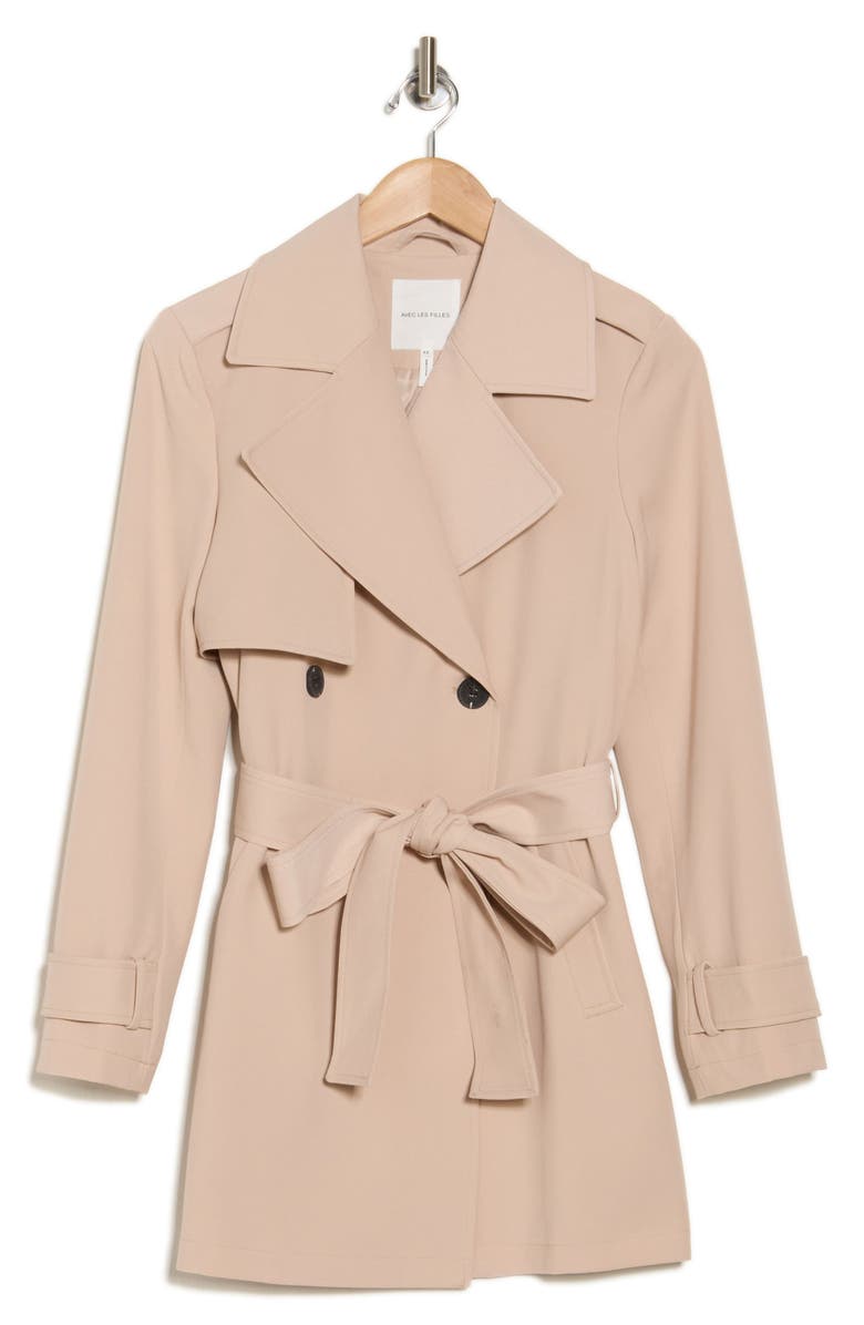 Avec Les Filles Double Breasted Softshell Trench Coat, Alternate, color,