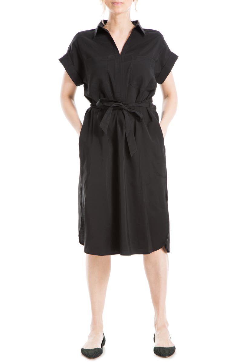 MAX STUDIO V-Neck Cuffed Sleeve Shirtdress, Main, color, Black-Black