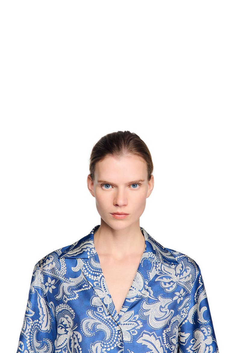 Floral print shirt, Alternate, color, Blue / ecru