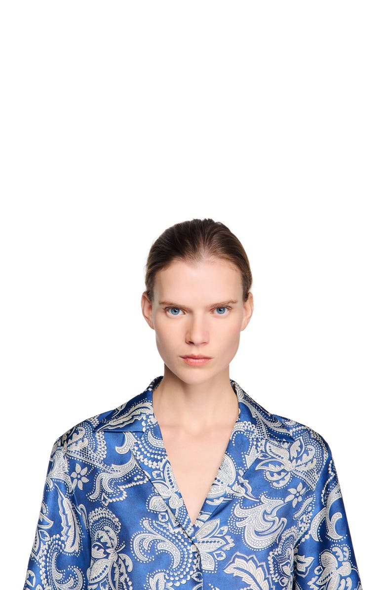 SANDRO Floral print shirt, Alternate, color, Blue / Ecru