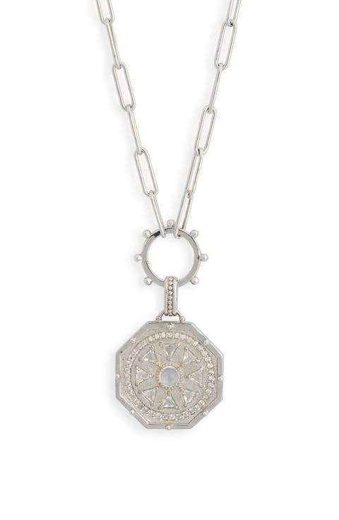 Deco Moonstone Medallion Pendant Necklace