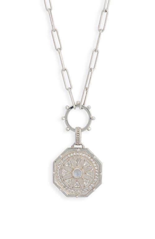 Anzie Deco Moonstone Medallion Pendant Necklace in Silver 