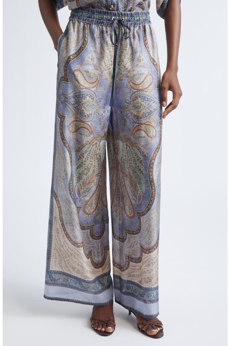 Wanderlust Paisley Relaxed Wide Leg Habutai Silk Drawstring Pants