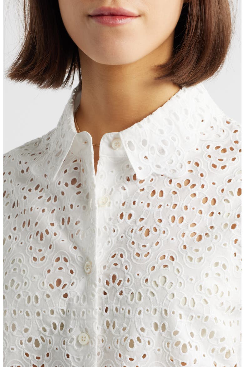 The Deco Cotton Eyelet Button-Up Shirt, Alternate, color, WHITE