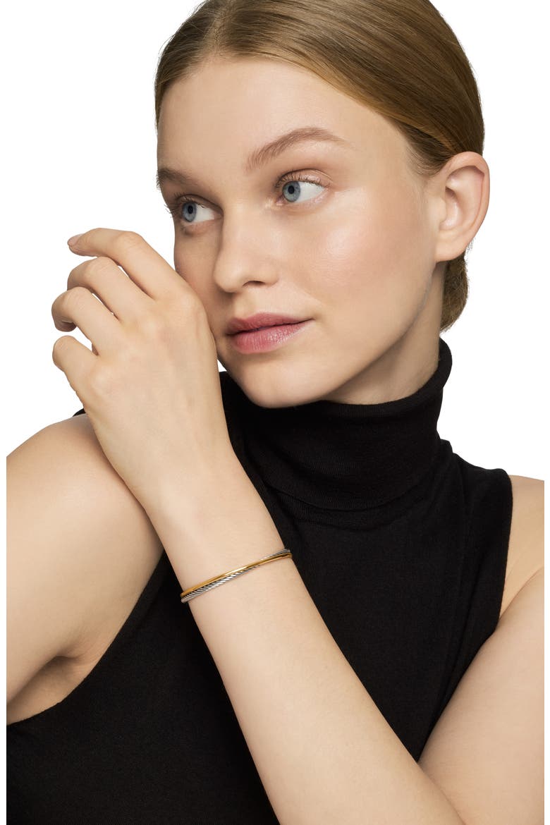 Crossover Bracelet in Sterling Silver with 18K Yellow Gold, 3mm, Alternate, color, SILVER/ GOLD