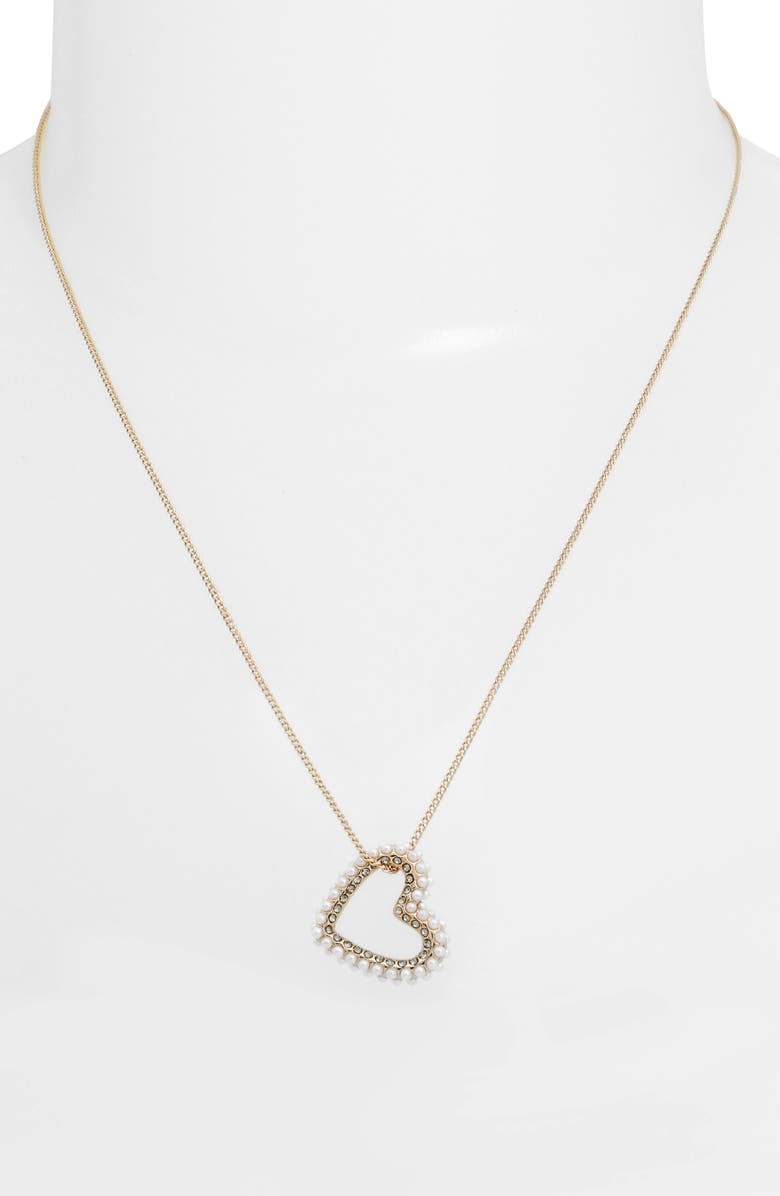 AllSaints Crystal & Faux Pearl Heart Pendant Necklace, Alternate, color,