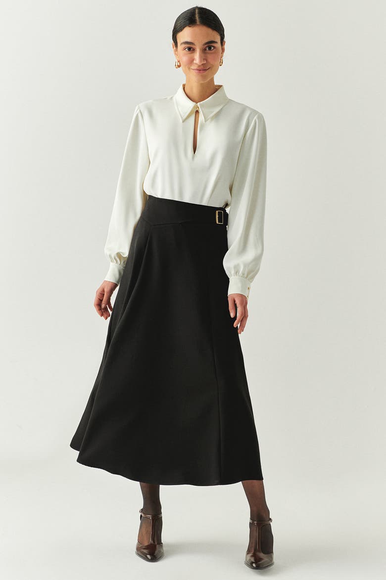 Sol Flared Midi Skirt, Alternate, color, BLACK