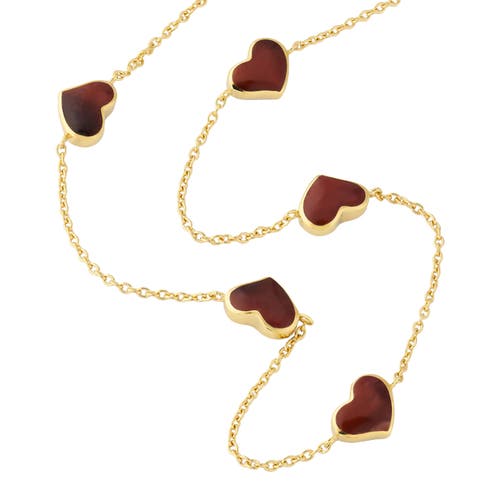 Jan Leslie Five Station Heart 30" Necklace Set In Sterling Silver With 18k Gold Overlay In Red