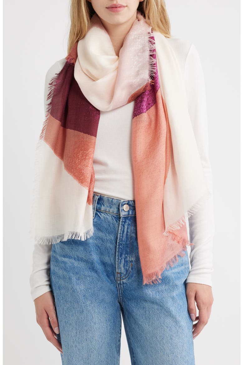 Eyelash Trim Print Cashmere & Silk Wrap, Main, color, PINK CURVED SHAPES