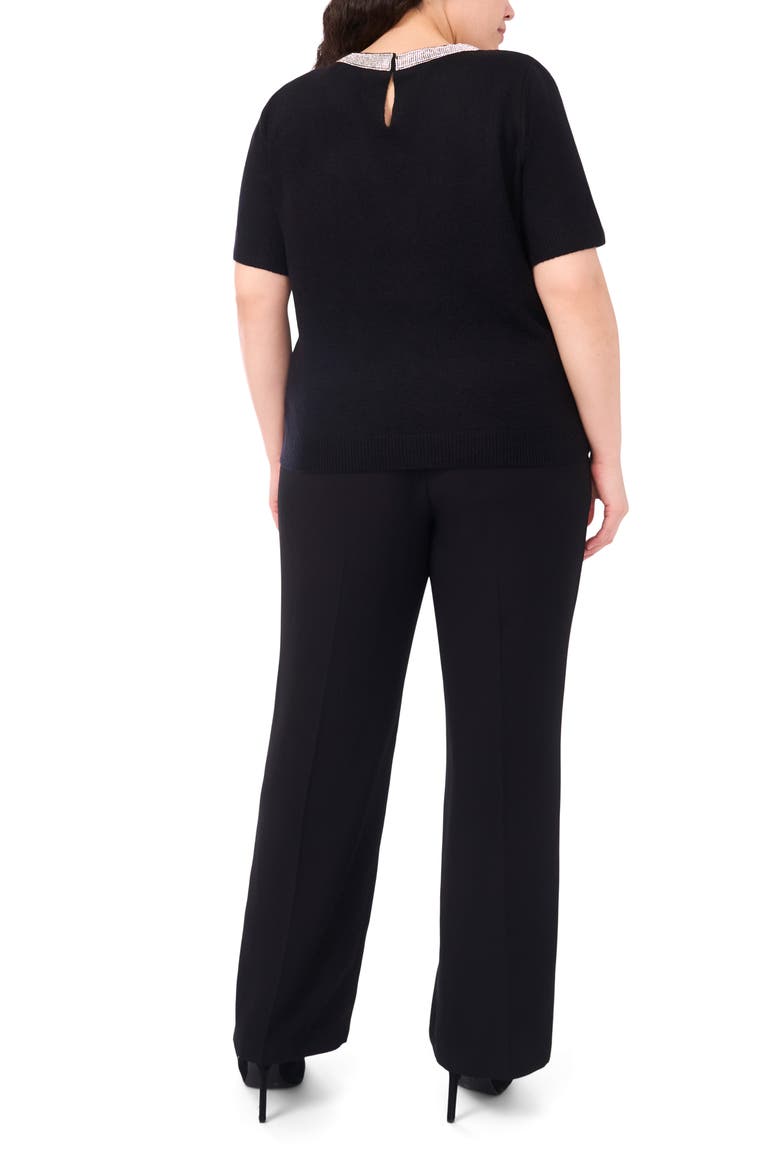 Rhinestone Trim Crewneck Sweater, Alternate, color, RICH BLACK