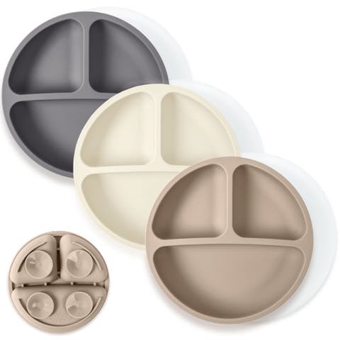 Suction Plates for Babies & Toddlers, 100% Silicone, Dinnerware Stays Put, 3 Pack