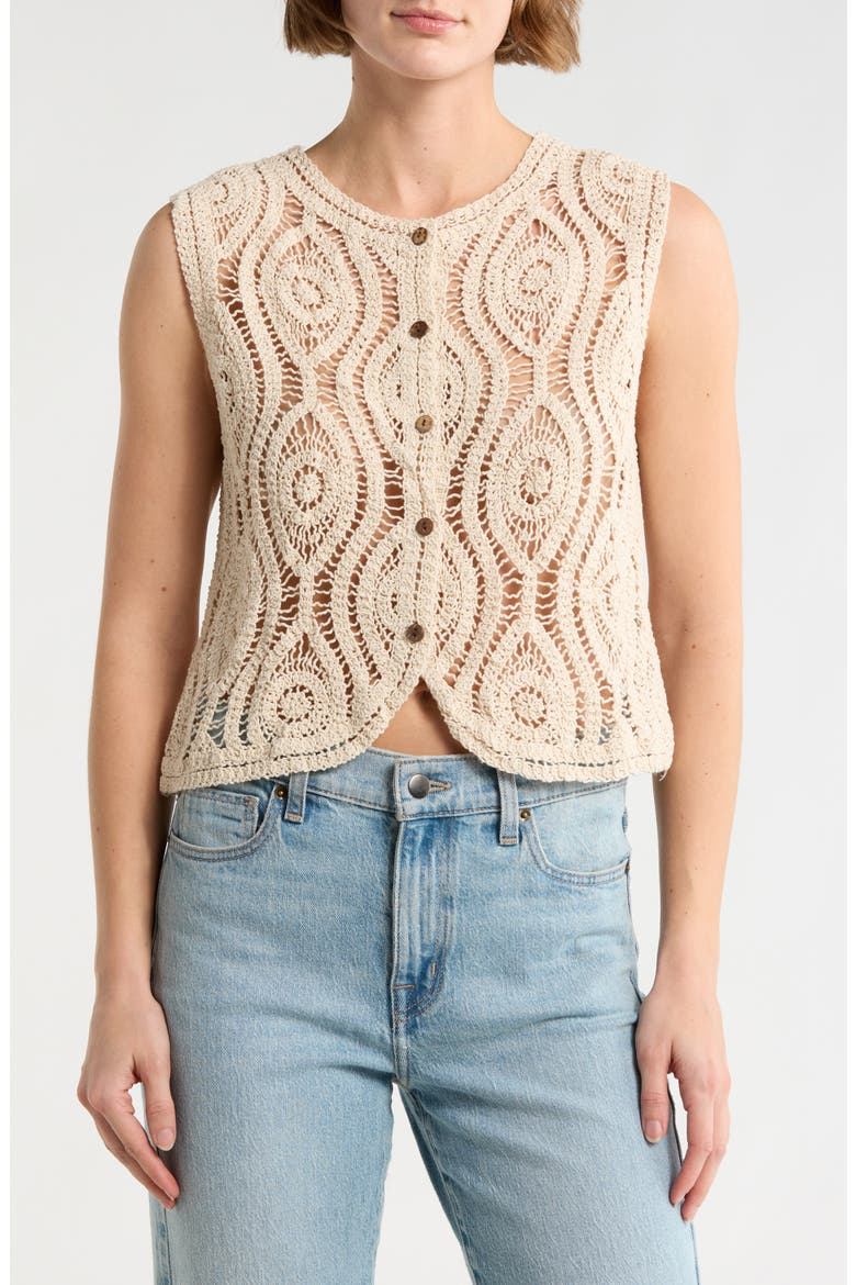 Button Front Onion Bulb Knit Top, Main, color, NATURAL