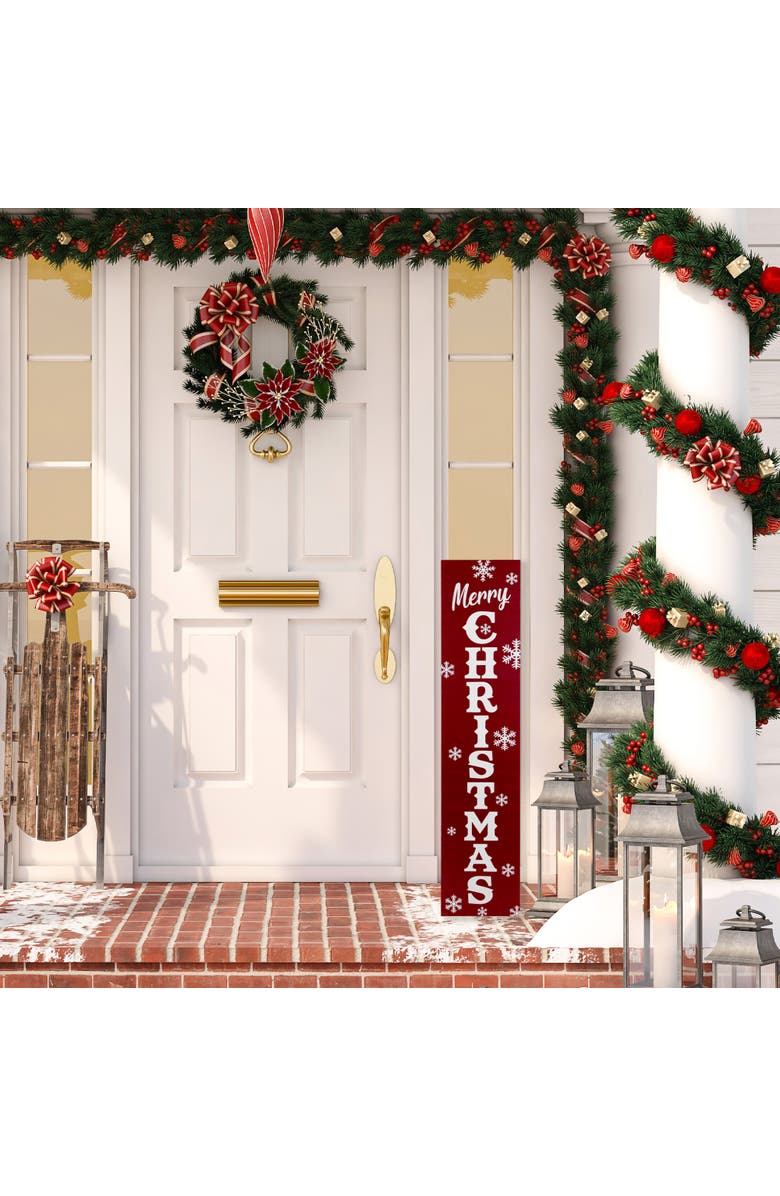 Northlight 36" Red and White "Merry Christmas" and Snowflake Porch Board Sign Decoration, Alternate, color, 