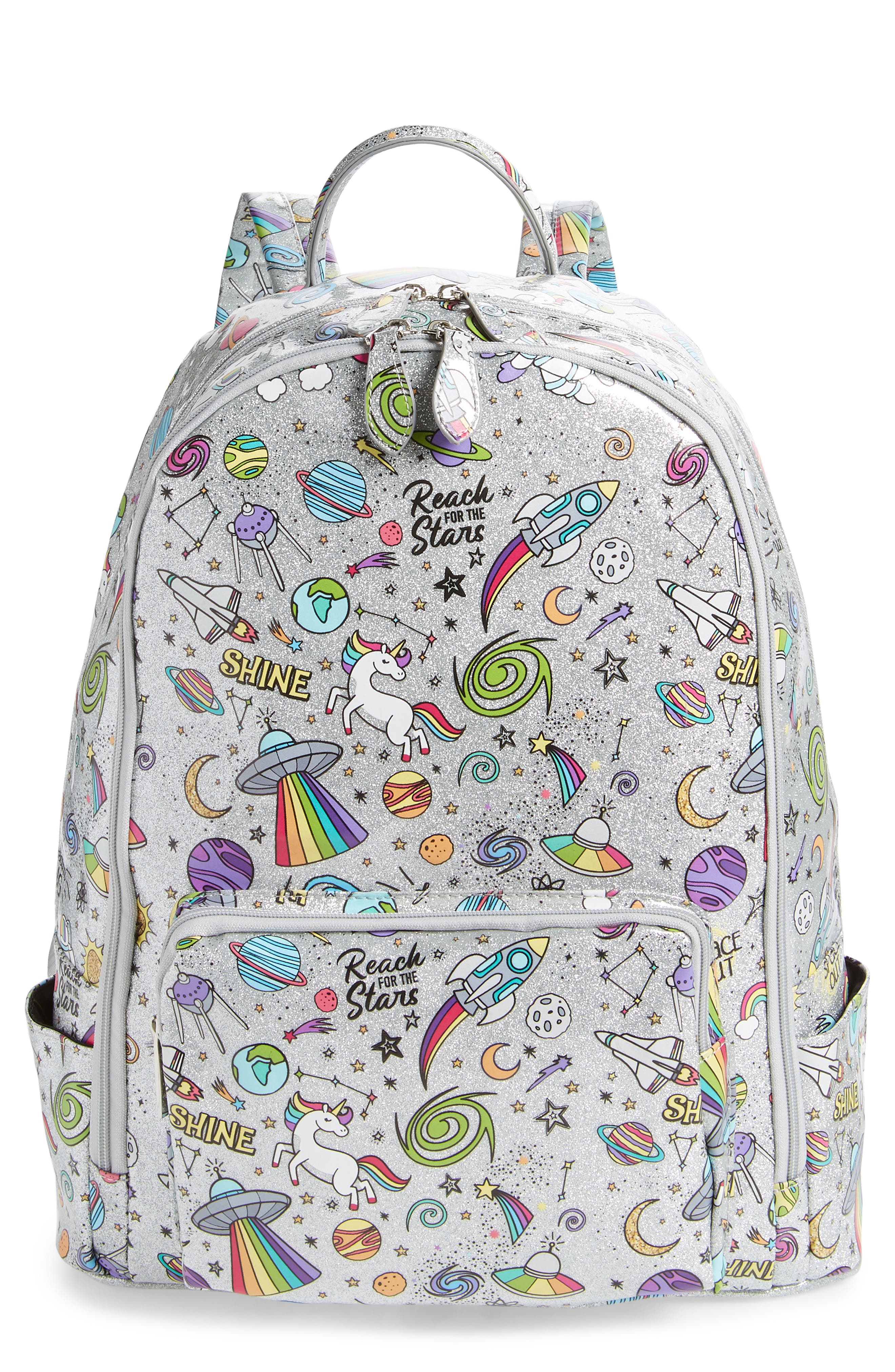 Bari Lynn Emoji Metallic Backpack, Main, color, 