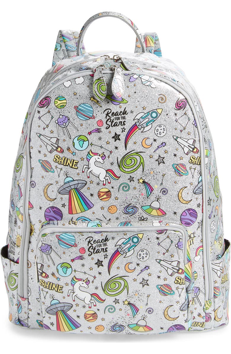 Bari Lynn Emoji Metallic Backpack, Main, color,