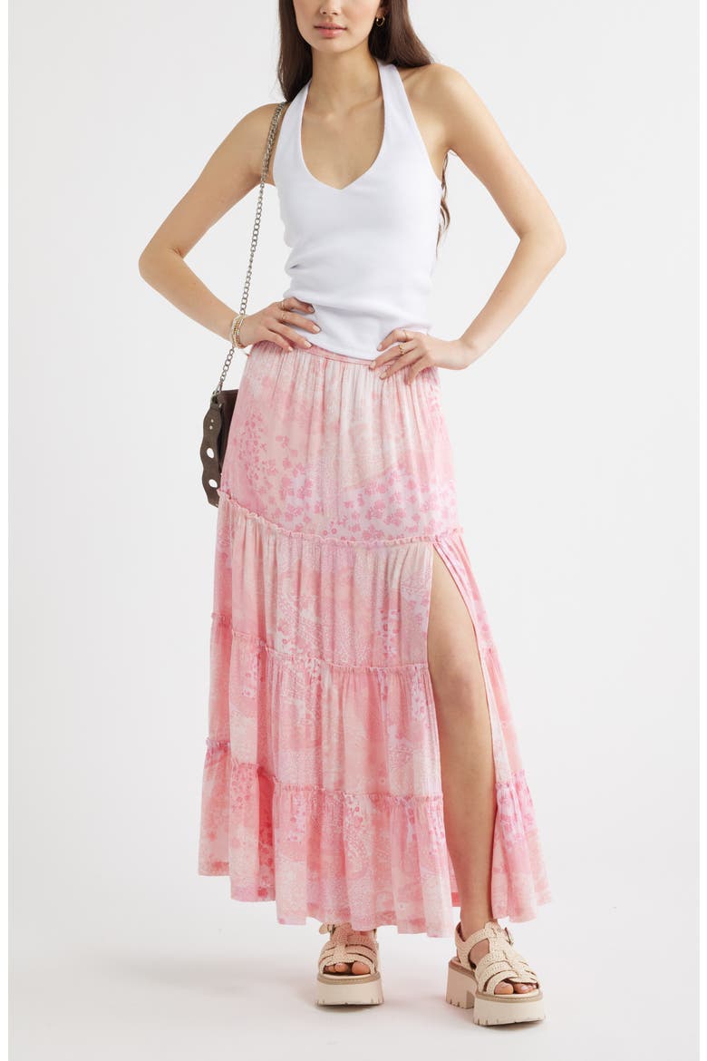 Tiered Maxi Skirt, Alternate, color, PINK FLORA PAISLEY