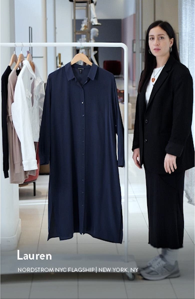 Spread Collar Long Sleeve Georgette Crepe Silk Shirtdress, sales video thumbnail
