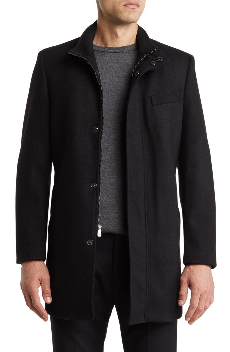 Hart Schaffner Marx Genoa Wool Blend Twill Coat, Main, color, Black Twill