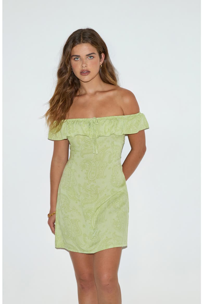 Kenja Paisley Off the Shoulder Minidress, Alternate, color, RETRO PAISLEY LIME