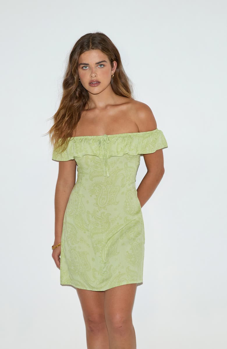 Motel Kenja Paisley Off the Shoulder Minidress, Alternate, color, Retro Paisley Lime