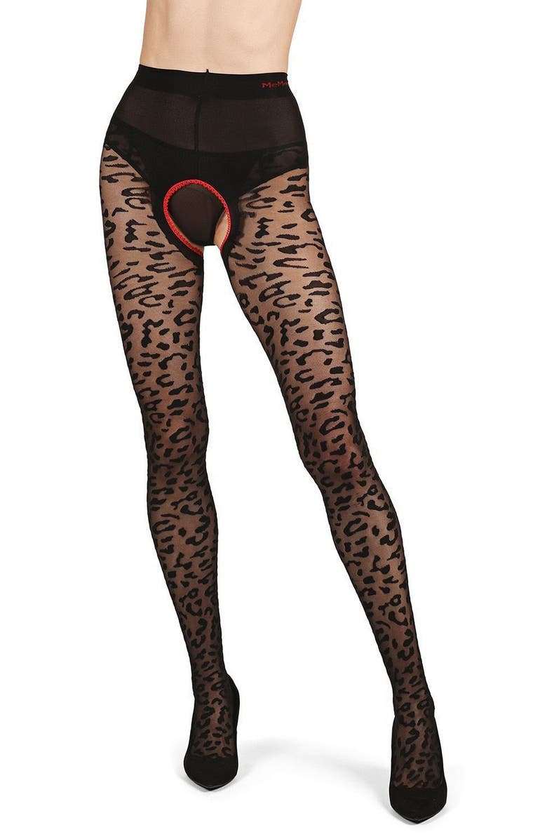MeMoi Born to be Wild Crotchless Tights, Alternate, color, Black-Red