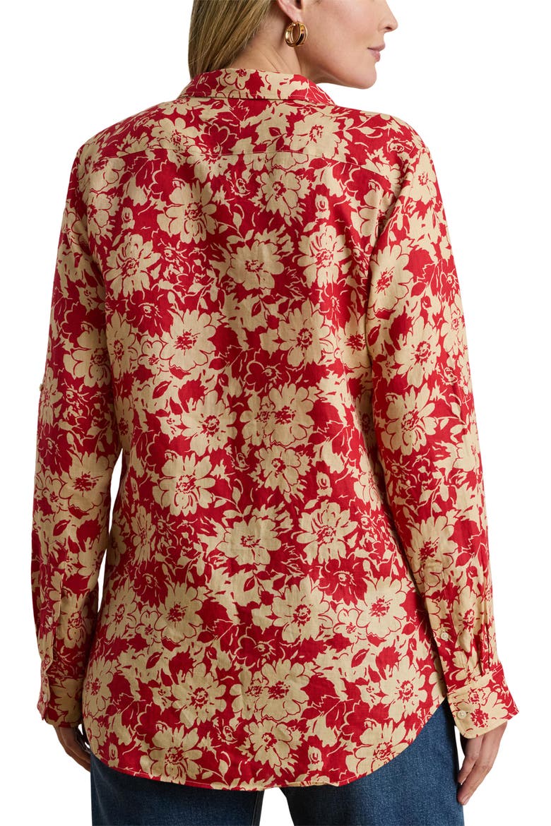 Relaxed Fit Floral Linen Shirt, Alternate, color, RED/ BEIGE