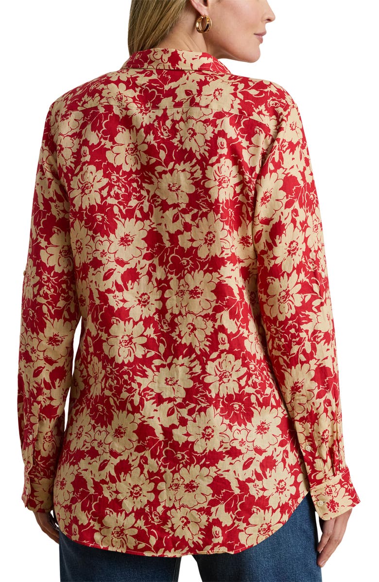 Lauren Ralph Lauren Relaxed Fit Floral Linen Shirt, Alternate, color, Red/ Beige